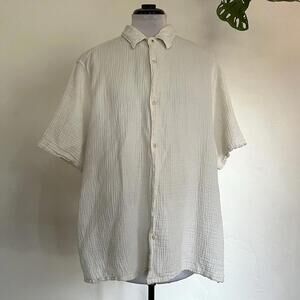 TED BAKER White Textured Muslin Relaxed Buttoned Shirt Short Sleeve Plus Size 2X